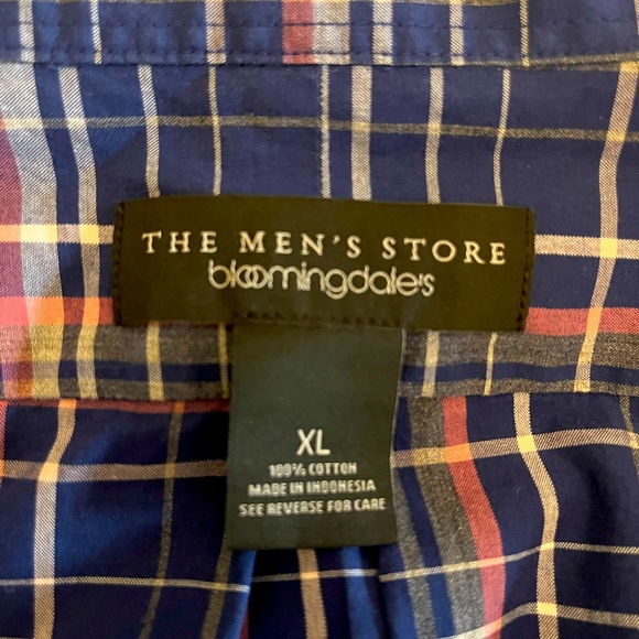 Bloomingdale’s navy and pink plaid button down - Picture 2 of 3